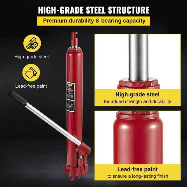 Alt view image 7 of 8 - VEVOR Hydraulic Long Ram Jack, 12 Tons/26455 lbs Capacity, with Single Piston Pump and Clevis Base, Manual Cherry Picker w/Handle, for Garage/Shop Cranes, Engine Lift Hoist, Red