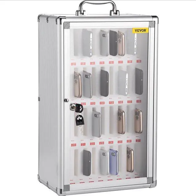 Alt view image 2 of 8 - VEVOR 36 Slots Cell Phone Cabinet Silver Aluminum Alloy Pocket Chart Storage Locker Box w/Portable Handle, Key Lock & Handwritten Tags, Wall Mounted for Classroom, Office, Gym