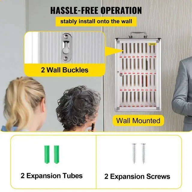 Alt view image 5 of 8 - VEVOR 36 Slots Cell Phone Cabinet Silver Aluminum Alloy Pocket Chart Storage Locker Box w/Portable Handle, Key Lock & Handwritten Tags, Wall Mounted for Classroom, Office, Gym