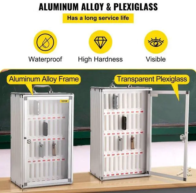 Alt view image 6 of 8 - VEVOR 36 Slots Cell Phone Cabinet Silver Aluminum Alloy Pocket Chart Storage Locker Box w/Portable Handle, Key Lock & Handwritten Tags, Wall Mounted for Classroom, Office, Gym