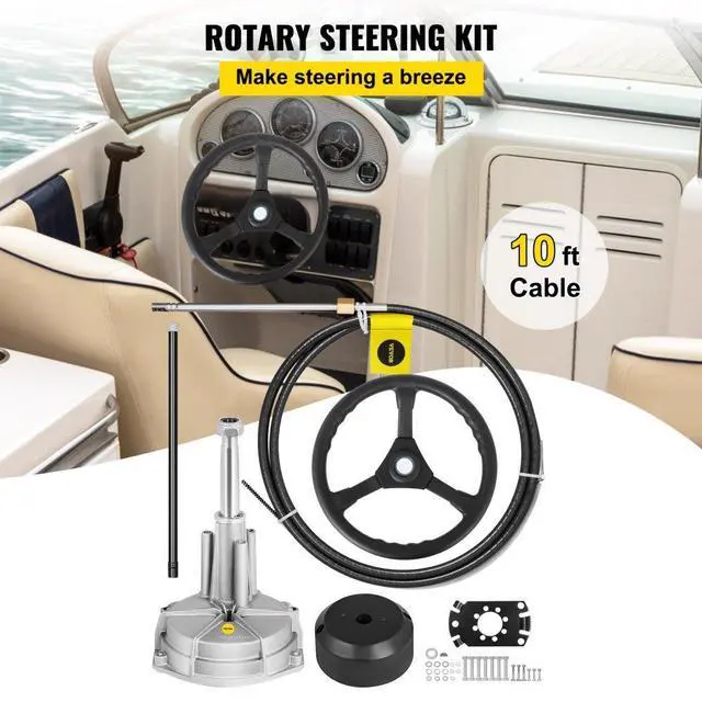 Alt view image 3 of 8 - VEVOR Outboard Steering System 10' Boat Steering Cable 10 Feet Marine Steering System 3/4'' Shaft with 13.5 Inch Wheel for Yachts and Waterborne Vehicles