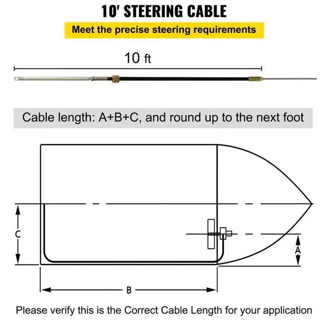 Alt view image 4 of 8 - VEVOR Outboard Steering System 10' Boat Steering Cable 10 Feet Marine Steering System 3/4'' Shaft with 13.5 Inch Wheel for Yachts and Waterborne Vehicles