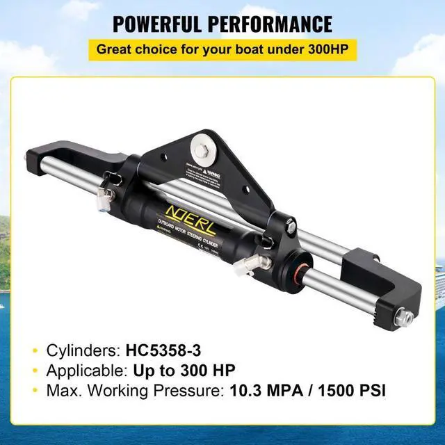 Alt view image 4 of 8 - VEVOR Hydraulic Steering Cylinder 300HP, Hydraulic Steering, Front Mount, Hydraulic Outboard Steering Cylinder for Marine Boat Steering System