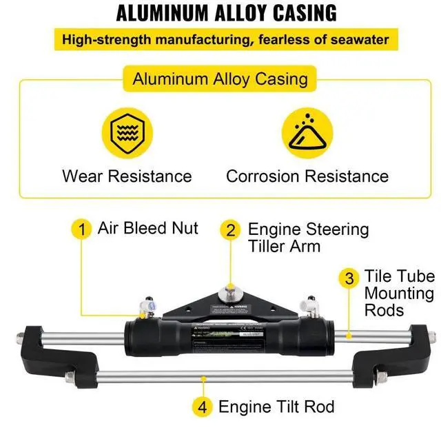 Alt view image 7 of 8 - VEVOR Hydraulic Steering Cylinder 300HP, Hydraulic Steering, Front Mount, Hydraulic Outboard Steering Cylinder for Marine Boat Steering System