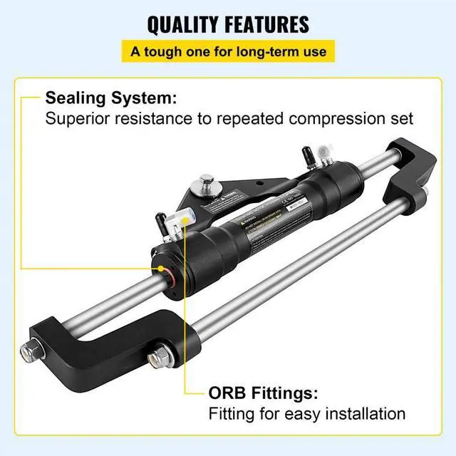 Alt view image 6 of 8 - VEVOR Hydraulic Steering Cylinder 300HP, Hydraulic Steering, Front Mount, Hydraulic Outboard Steering Cylinder for Marine Boat Steering System