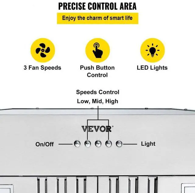 Alt view image 5 of 15 - VEVOR Insert Range Hood, 800CFM 3-Speed, 30 Inch Stainless Steel Built-in Kitchen Vent with Push Button Control LED Lights Baffle Filters, Ducted/Ductless Convertible, ETL Listed
