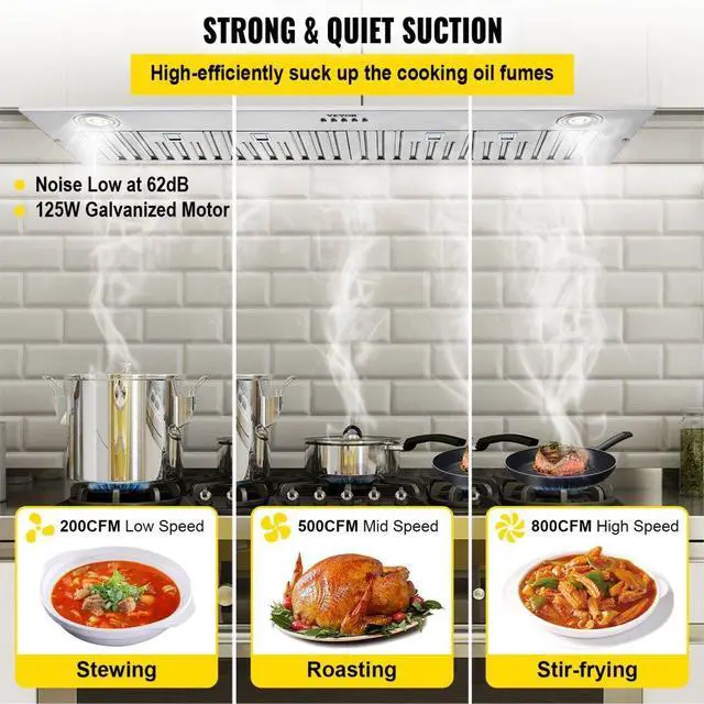 Alt view image 4 of 15 - VEVOR Insert Range Hood, 800CFM 3-Speed, 30 Inch Stainless Steel Built-in Kitchen Vent with Push Button Control LED Lights Baffle Filters, Ducted/Ductless Convertible, ETL Listed