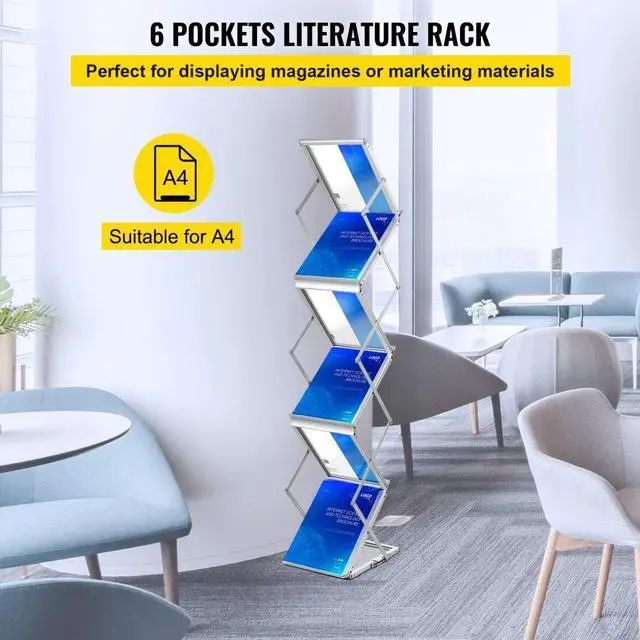 Alt view image 3 of 8 - VEVOR Literature Rack, 6 Pockets, Pop up Aluminum Magazine Rack, Lightweight Catalog Holder Stand w/Carrying Bag for Living Room, Hotel, Trade Show, Exhibition, Office