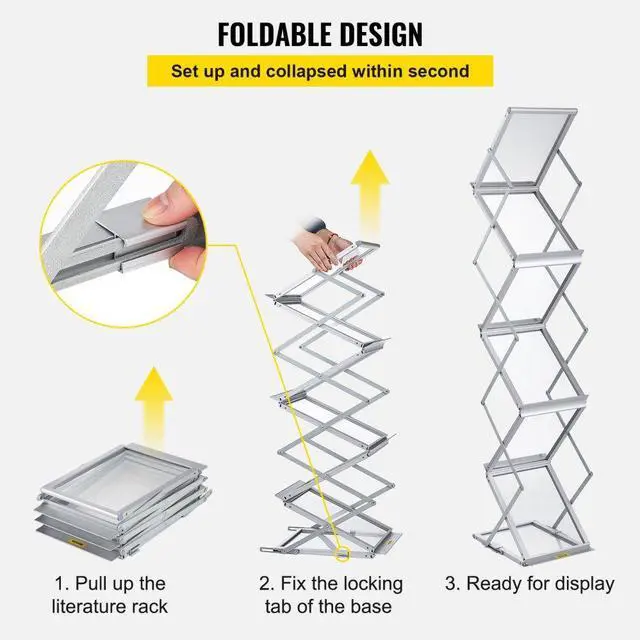 Alt view image 4 of 8 - VEVOR Literature Rack, 6 Pockets, Pop up Aluminum Magazine Rack, Lightweight Catalog Holder Stand w/Carrying Bag for Living Room, Hotel, Trade Show, Exhibition, Office