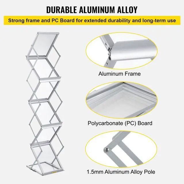 Alt view image 6 of 8 - VEVOR Literature Rack, 6 Pockets, Pop up Aluminum Magazine Rack, Lightweight Catalog Holder Stand w/Carrying Bag for Living Room, Hotel, Trade Show, Exhibition, Office