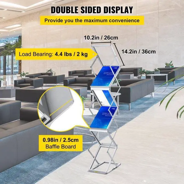 Alt view image 5 of 8 - VEVOR Literature Rack, 6 Pockets, Pop up Aluminum Magazine Rack, Lightweight Catalog Holder Stand w/Carrying Bag for Living Room, Hotel, Trade Show, Exhibition, Office
