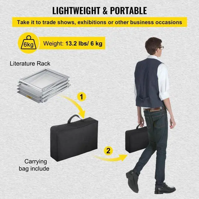 Alt view image 7 of 8 - VEVOR Literature Rack, 6 Pockets, Pop up Aluminum Magazine Rack, Lightweight Catalog Holder Stand w/Carrying Bag for Living Room, Hotel, Trade Show, Exhibition, Office