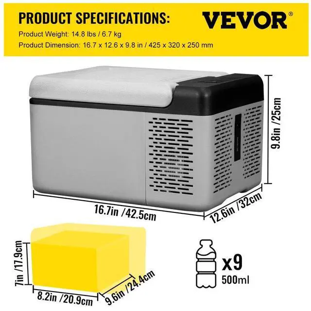 Alt view image 8 of 8 - VEVOR 12 Volt Refrigerator 10 Qt, Portable Mini Freezer (-4~68) W/APP Control Car Compressor Fridge Cooler 12V/24V DC and 110-220V AC For Camping, Road Trip, Travel, Outdoor and Home