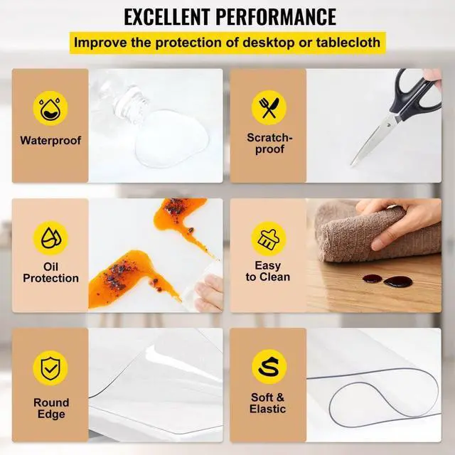 Alt view image 5 of 8 - VEVOR Plastic Table Cover 36 x 60 Inch, 1.5 mm Thick Clear Table Protector, Rectangle Clear Desk Mat, Waterproof & Easy Cleaning for Office Dresser Night Stand
