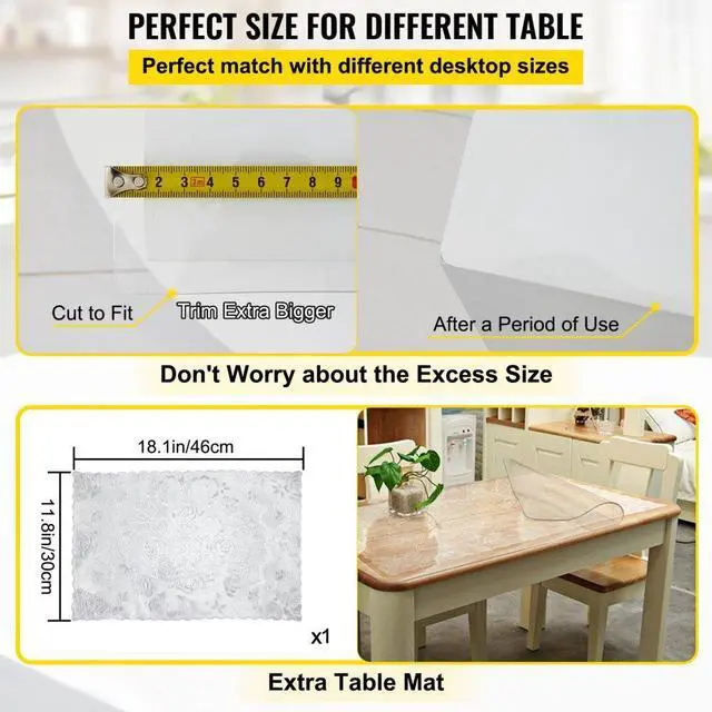 Alt view image 6 of 8 - VEVOR Plastic Table Cover 36 x 60 Inch, 1.5 mm Thick Clear Table Protector, Rectangle Clear Desk Mat, Waterproof & Easy Cleaning for Office Dresser Night Stand