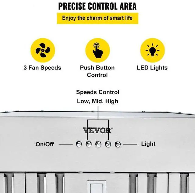 Alt view image 6 of 16 - VEVOR Insert Range Hood, 800CFM 3-Speed, 36 Inch Stainless Steel Built-in Kitchen Vent with Push Button Control LED Lights Baffle Filters, Ducted/Ductless Convertible, ETL Listed