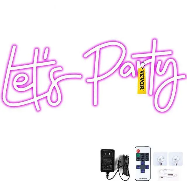 Alt view image 2 of 8 - VEVOR Let's Party Neon Sign, 23"X10" Neon Sign for Wall Decor, Adjustable Brightness Pink Neon Light Sign with Remote Control and Power Adapter, for Party/Wedding Celebration/Home Decoration