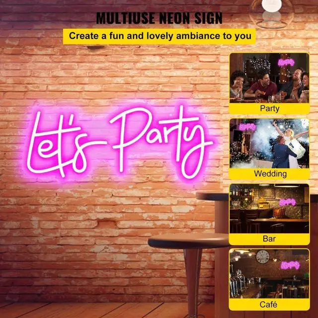 Alt view image 3 of 8 - VEVOR Let's Party Neon Sign, 23"X10" Neon Sign for Wall Decor, Adjustable Brightness Pink Neon Light Sign with Remote Control and Power Adapter, for Party/Wedding Celebration/Home Decoration