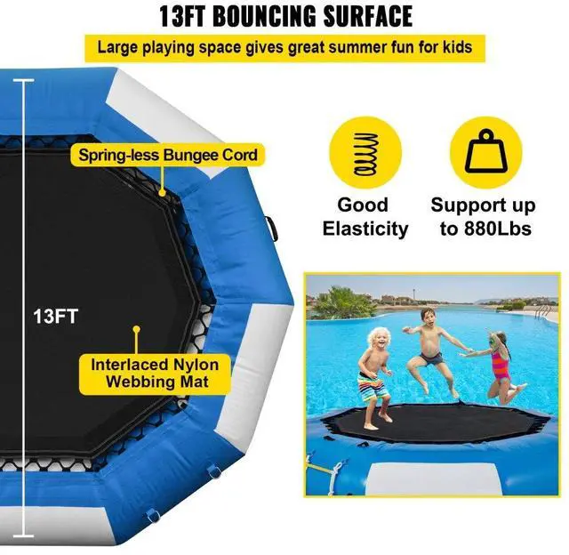 Alt view image 4 of 8 - VEVOR 13ft Inflatable Water Bouncer, Water Trampoline Splash Padded Inflatable Bouncer Bounce Swim Platform for Water Sports