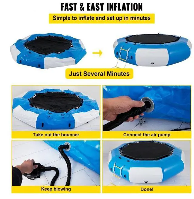 Alt view image 6 of 8 - VEVOR 13ft Inflatable Water Bouncer, Water Trampoline Splash Padded Inflatable Bouncer Bounce Swim Platform for Water Sports