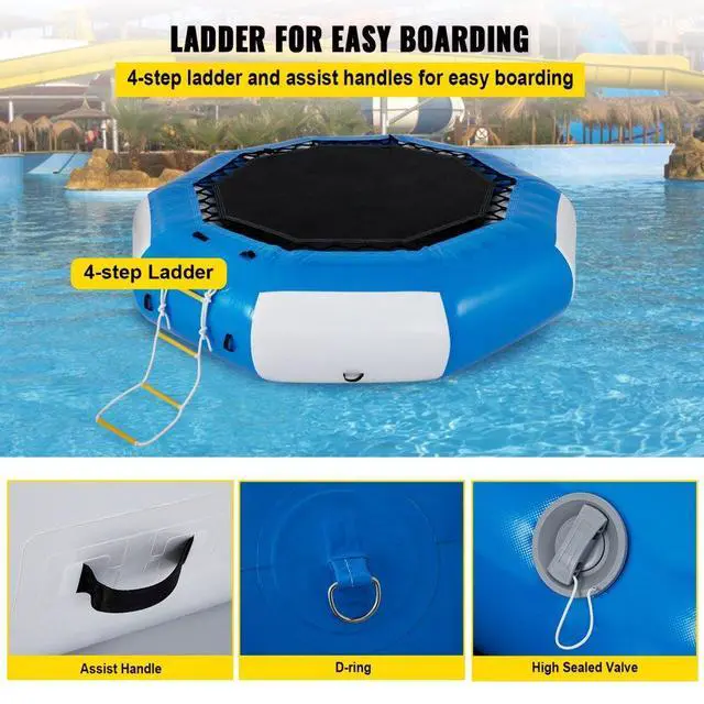 Alt view image 7 of 8 - VEVOR 13ft Inflatable Water Bouncer, Water Trampoline Splash Padded Inflatable Bouncer Bounce Swim Platform for Water Sports
