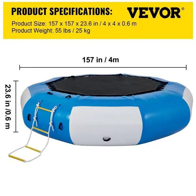 Alt view image 8 of 8 - VEVOR 13ft Inflatable Water Bouncer, Water Trampoline Splash Padded Inflatable Bouncer Bounce Swim Platform for Water Sports