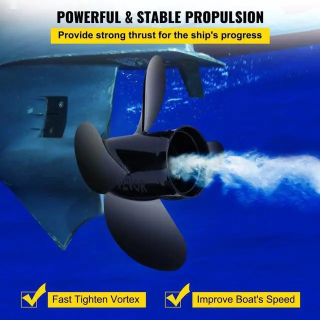 Alt view image 4 of 8 - VEVOR Outboard Propeller, Replace for OEM 48-8M8026630, 4-Blade 10.3" x 13" AluminumBoat Propeller, Compatible w/Mercury Mariner 25HP Bigfoot/Command Thrust 60Hp Outboard, 13 Tooth Splines, RH