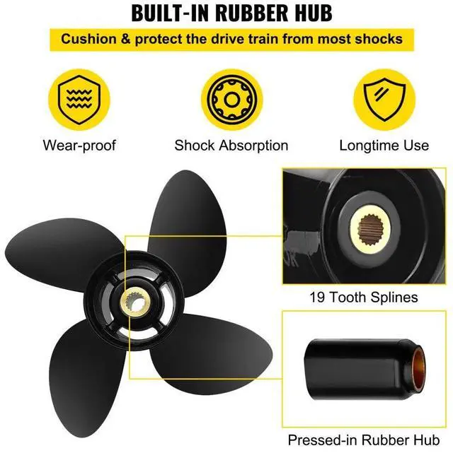 Alt view image 6 of 8 - VEVOR Outboard Propeller, Replace for OEM 48-8M8026630, 4-Blade 10.3" x 13" AluminumBoat Propeller, Compatible w/Mercury Mariner 25HP Bigfoot/Command Thrust 60Hp Outboard, 13 Tooth Splines, RH