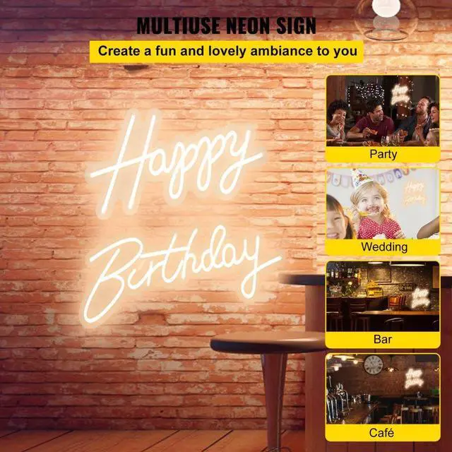 Alt view image 3 of 8 - VEVOR Happy Birthday Neon Sign, 18" x 8" & 26" x 7.5" LED Neon Lights Signs, Adjustable Brightness with Dimmer Switch and Power Adapter, Reusable for Party, Club, Celebration and Decoration Warm White