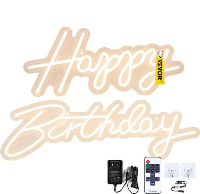 Alt view image 2 of 8 - VEVOR Happy Birthday Neon Sign, 18" x 8" & 26" x 7.5" LED Neon Lights Signs, Adjustable Brightness with Dimmer Switch and Power Adapter, Reusable for Party, Club, Celebration and Decoration Warm White