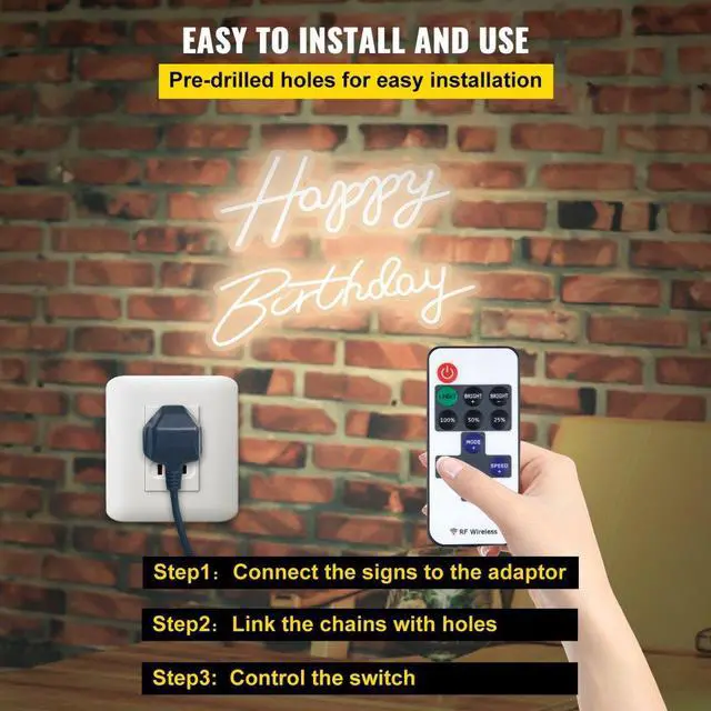 Alt view image 6 of 8 - VEVOR Happy Birthday Neon Sign, 18" x 8" & 26" x 7.5" LED Neon Lights Signs, Adjustable Brightness with Dimmer Switch and Power Adapter, Reusable for Party, Club, Celebration and Decoration Warm White