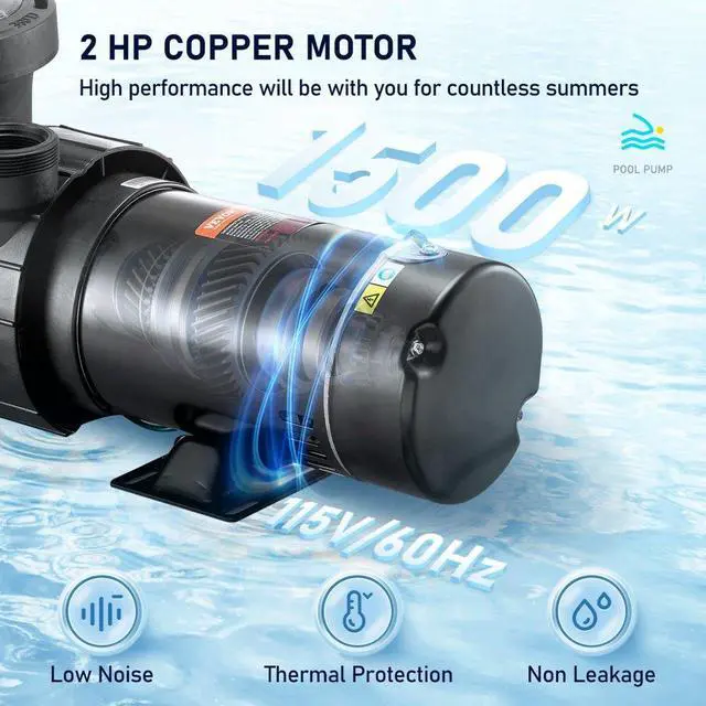 Alt view image 4 of 8 - VEVOR Swimming Pool Pump 2.0HP 115V 1500W, Single Speed Pumps for Above Ground Pool, Powerful Self Primming Pool Pumps w/ Strainer Basket, 5400 GPH Max. Flow, ETL Certification