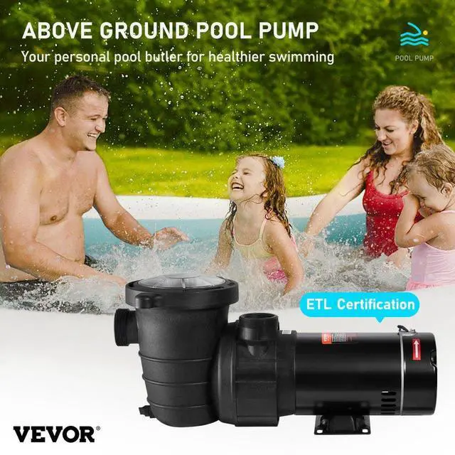 Alt view image 3 of 8 - VEVOR Swimming Pool Pump 1.5HP 115V 1100W, Single Speed Pumps for Above Ground, Powerful Self Primming Pool Pumps w/ Strainer Filter Basket, 5280 GPH Max. Flow, Certification of ETL for Security