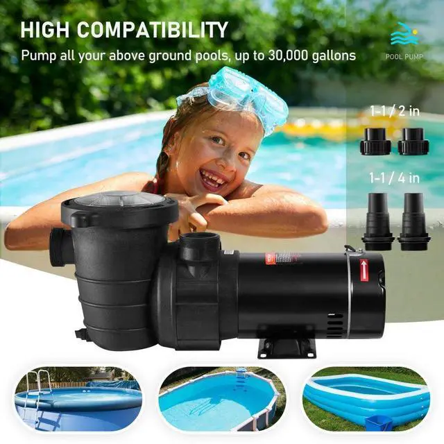Alt view image 5 of 8 - VEVOR Swimming Pool Pump 1.5HP 115V 1100W, Single Speed Pumps for Above Ground, Powerful Self Primming Pool Pumps w/ Strainer Filter Basket, 5280 GPH Max. Flow, Certification of ETL for Security