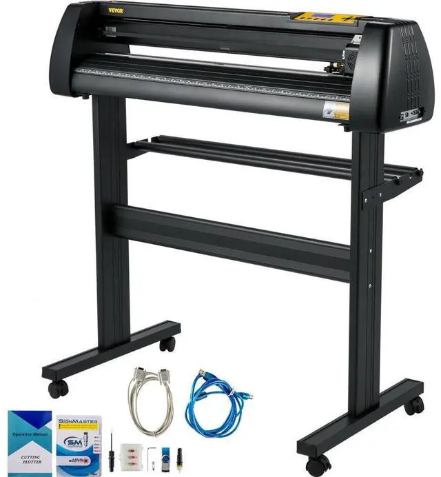 Alt view image 2 of 8 - VEVOR Vinyl Cutter Machine, 28 Inch Paper Feed Cutting Plotter Bundle, Adjustable Force & Speed Vinyl Printer, LCD Display Windows Compatible Sign Making kit w/Signmaster Software Supplies 3 Blades