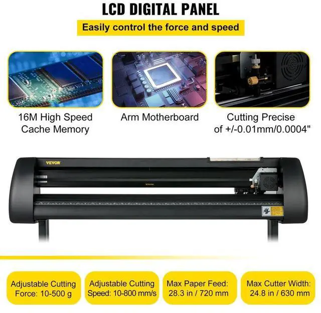 Alt view image 5 of 8 - VEVOR Vinyl Cutter Machine, 28 Inch Paper Feed Cutting Plotter Bundle, Adjustable Force & Speed Vinyl Printer, LCD Display Windows Compatible Sign Making kit w/Signmaster Software Supplies 3 Blades