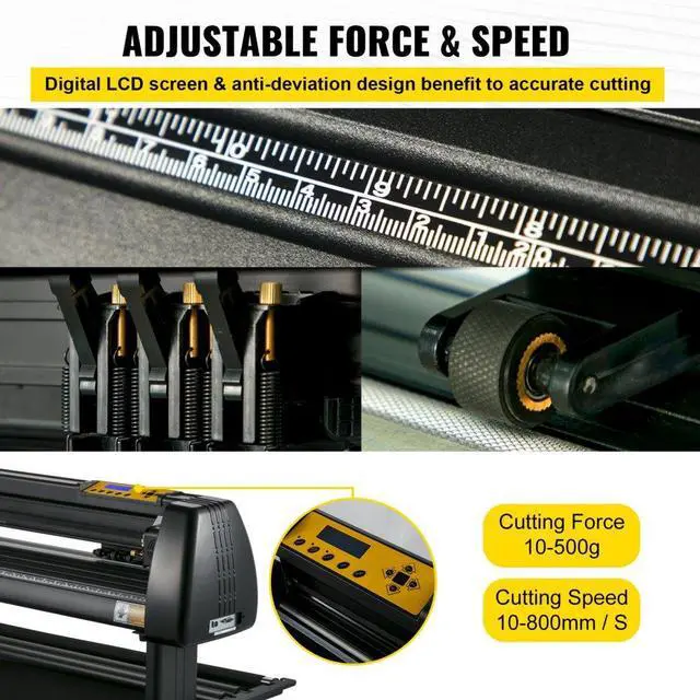 Alt view image 6 of 8 - VEVOR Vinyl Cutter Machine, 28 Inch Paper Feed Cutting Plotter Bundle, Adjustable Force & Speed Vinyl Printer, LCD Display Windows Compatible Sign Making kit w/Signmaster Software Supplies 3 Blades