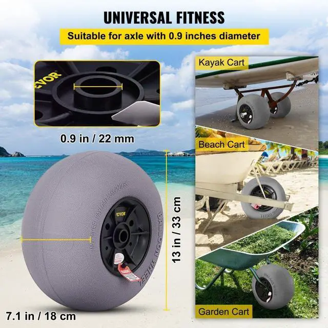 Alt view image 4 of 8 - VEVOR Beach Balloon Wheels, 13" Replacement Sand Tires, TPU Cart Tires for Kayak Dolly, Canoe Cart and Buggy w/Free Air Pump, 2-Pack