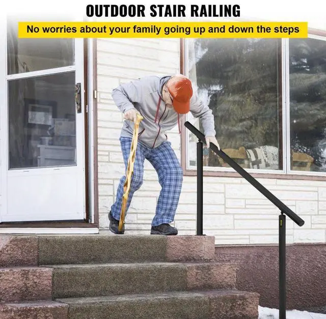Alt view image 3 of 8 - VEVOR Outdoor Stair Railing Kit, 5 FT Handrails 0-5 Steps, Adjustable Angle Black Aluminum Stair Hand Rail for The Elderly, Handrails for Indoor & Outdoor Steps