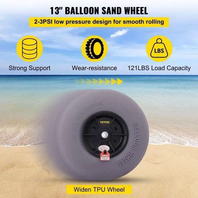 Alt view image 5 of 8 - VEVOR Beach Balloon Wheels, 13" Replacement Sand Tires, TPU Cart Tires for Kayak Dolly, Canoe Cart and Buggy w/Free Air Pump, 2-Pack