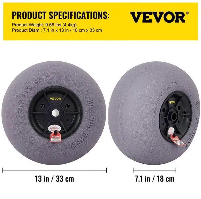 Alt view image 8 of 8 - VEVOR Beach Balloon Wheels, 13" Replacement Sand Tires, TPU Cart Tires for Kayak Dolly, Canoe Cart and Buggy w/Free Air Pump, 2-Pack
