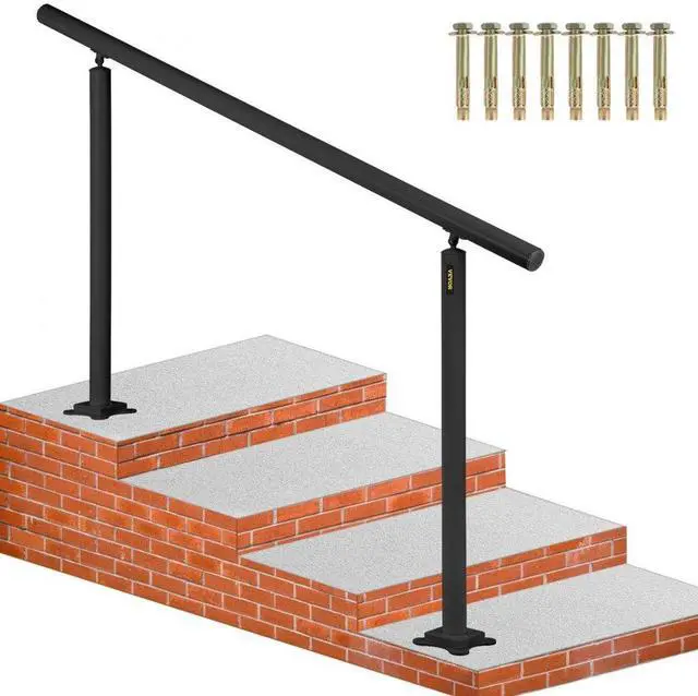 Alt view image 2 of 8 - VEVOR Outdoor Stair Railing Kit, 5 FT Handrails 0-5 Steps, Adjustable Angle Black Aluminum Stair Hand Rail for The Elderly, Handrails for Indoor & Outdoor Steps