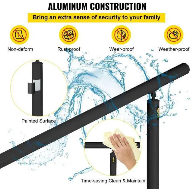 Alt view image 5 of 8 - VEVOR Outdoor Stair Railing Kit, 5 FT Handrails 0-5 Steps, Adjustable Angle Black Aluminum Stair Hand Rail for The Elderly, Handrails for Indoor & Outdoor Steps