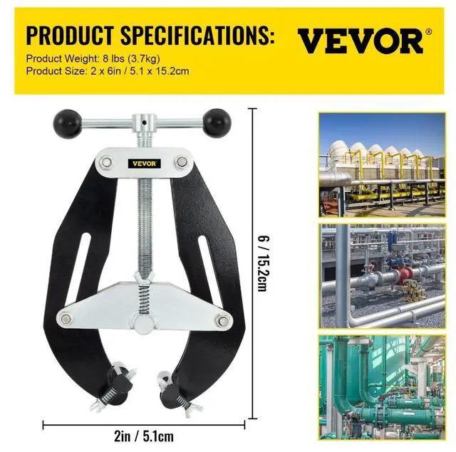 Alt view image 8 of 8 - VEVOR Pipe Clamp, 2 to 6 in, High Strength Ultra Clamp with Quick Acting Screws, Steel Pipe Alignment Tool with Lightweight Design, Black