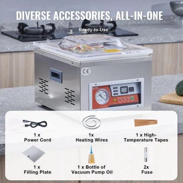 Alt view image 7 of 9 - VEVOR Chamber Vacuum Sealer, DZ-260A 6.5 m/h Pump Rate, Excellent Sealing Effect with Automatic Control, 110V Kitchen Packaging Machine for Fresh Meats, Fruit Saver, Home, Commercial Using