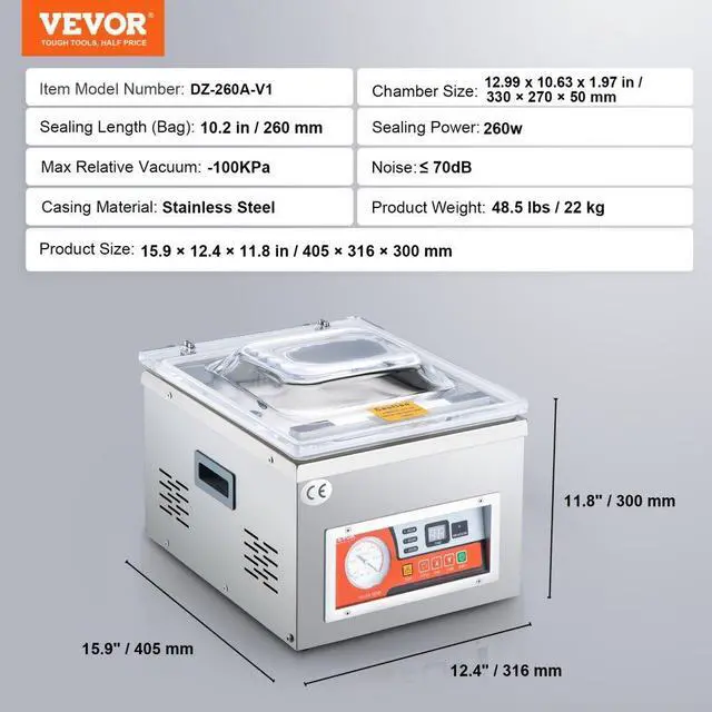 Alt view image 9 of 9 - VEVOR Chamber Vacuum Sealer, DZ-260A 6.5 m/h Pump Rate, Excellent Sealing Effect with Automatic Control, 110V Kitchen Packaging Machine for Fresh Meats, Fruit Saver, Home, Commercial Using