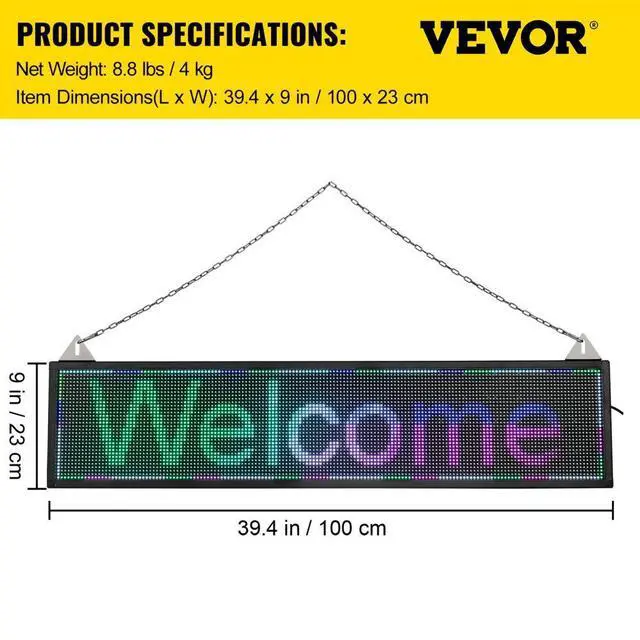 Alt view image 8 of 8 - VEVOR LED Scrolling Sign, 40" x 9" WiFi & USB Control, Full Color P6 Programmable Display, Indoor High Resolution Message Board, High Brightness Electronic Sign, Perfect Solution for Advertising