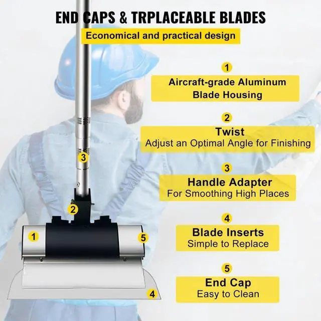 Alt view image 6 of 15 - VEVOR Skimming Blade Set,10"+24"+32" Blades + 35"-78" Extension HandleEuropean Stainless Steel Construction Knife, Aluminum Blade Profile Smoothing Knockdown Spatula for Gyprock/Drywall/Wall-Board