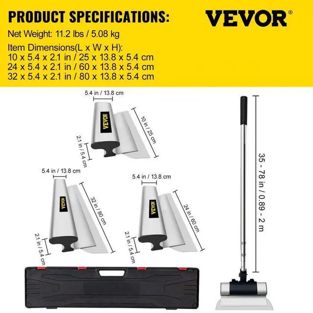 Alt view image 8 of 15 - VEVOR Skimming Blade Set,10"+24"+32" Blades + 35"-78" Extension HandleEuropean Stainless Steel Construction Knife, Aluminum Blade Profile Smoothing Knockdown Spatula for Gyprock/Drywall/Wall-Board