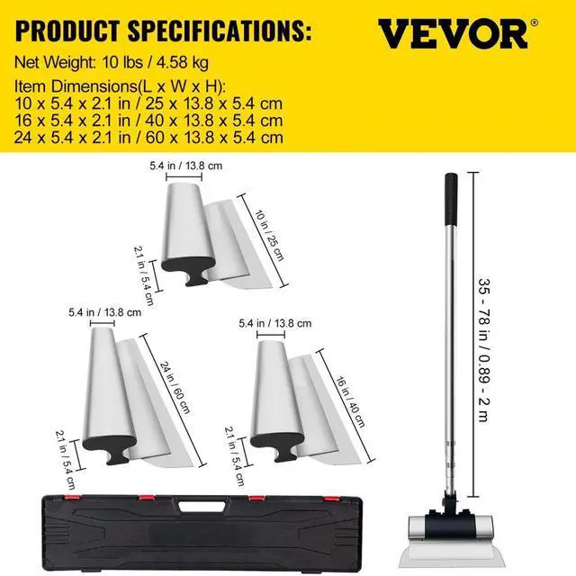Alt view image 8 of 15 - VEVOR Skimming Blade Set,10"+16"+24" Blades + 35"-78" Extension HandleEuropean Stainless Steel Construction Knife, Aluminum Blade Profile Smoothing Knockdown Spatula for Gyprock/Drywall/Wall-Board